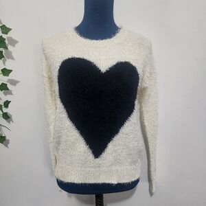 Chelsea & Theodore Ivory Fuzzy Sweater with Black Heart